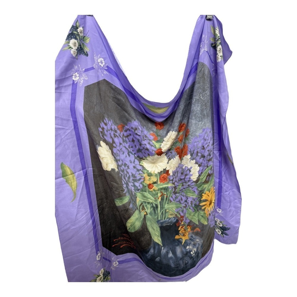 Thomas Kinkade 100% Silk Purple Vase of Flowers Scarf Artsy Collectors - Picture 3 of 5